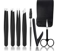 WUBAYI Pinzas profesionales para vello facial para mujeres y hombres, kit de pinzas de acero inoxidable para vellos encarnados, juego de pinzas para depilación de cejas, astillas, vello facial (negro)