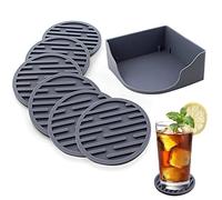 WUBAYI Posavasos de silicona - 6 posavasos gruesos drenables con soporte, adecuados para bebidas frías y calientes, hogar, bar, oficina, antiadherentes, fáciles de limpiar (gris)