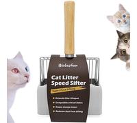 Wubushan Cat Litter Shovel, Pala Arenero Gato con Supporto, Pala Arenero Gato Aglomerante, Distancia del Agujero 7mm, Pala Arena Gatos con Mango de Madera, Se Limpia Muy rápido la Arena con Esta Pala