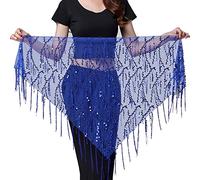 Wuchieal Cinturón de danza del vientre para mujer, cadena de cintura colorida, cinturón de bufanda de cadera, Azul oscuro, Talla Única