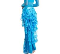 Wuchieal Falda de cinturón para danza del vientre para mujer, falda de cinturón de baile latino, falda ondulada con borlas, Azul/claro, Talla Única
