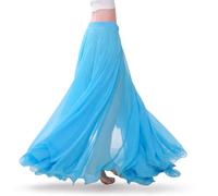 Wuchieal Falda de danza del vientre, disfraz de danza del vientre, faldas de gasa para mujer, falda larga para festival, ropa de rendimiento, azul claro, Talla única