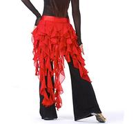 Wuchieal Falda de danza del vientre para mujer, cinturón de danza latina, falda ondulada con borlas, Rojo, Talla única