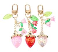 Wudaizhi 3 Llaveros De Strawberry Shortcake, Lindos Colgantes De Fresa con Forma De Corazón Y Flor, Llaveros Y Accesorios para Bolsos, Mochilas Y Bolsos De Mano para Mujeres Y Niñas.