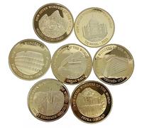Wudaizhi 7pcs Monedas Conmemorativas Desafío De Monedas Siete Maravillas De Arte Coleccionable Moneda De Oro Medallón Conmemorativo para La Colección De Arte Regalo Físico