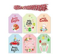 Wudaizhi 98 Unids Etiquetas De Papel Colgando De Pascua Conejo Impreso con Cuerda para Felices Pascua DIY Decoraciones De Fiesta DIY DIY Crafts Wrapping Supply