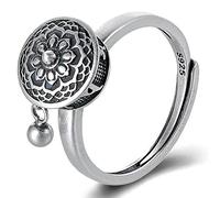 Wudaizhi Color De Plata Anillo Budista para Mujeres Anillo De Rueda De Oración Tibetana Anillo De Mujeres Anillo