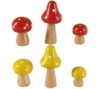 Wudaizhi Ornamento De Manualidades De Madera De Champiñones 6pcs/Set Colorido Lindo Hongo Decoración Figurita En Miniatura para Decoración del Escritorio