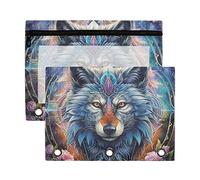 Wudan Alchemy Ocult Wolf Totem Purple Floral 3 Ring Binder Pencil Pouch 2 Pack Clear Waterproof Plastic Pencil Case with Zipper Cosmetic Bag Office Document Organizer