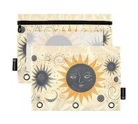 Wudan Astrology Totem Stick Figure Yellow 3 Ring Binder Pencil Pouch 2 Pack Clear Waterproof Plastic Pencil Case with Zipper Cosmetic Bag Office Document Organizer