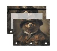 Wudan Bears Classic Oil Painting Rembrandt Style - Estuche para lápices de 3 anillos, 2 unidades, transparente, impermeable, de plástico, con cremallera, bolsa de cosméticos, organizador de documentos