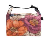 Wudan Bolsa de almuerzo para niños con asas, diseño de peonías, cerezas, claveles, flores otoñales, bolsa aislada para acampar al aire libre