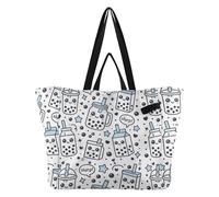 Wudan Bolsa de lona grande para cocina, bolsa de playa, para viajes, compras, fin de semana, estilo kawaii, Boba Tea Stars
