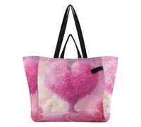 Wudan Bolsa de lona grande y resistente para la cocina, bolsa de playa para mujer, viajes, compras, fin de semana, corazón rosa, amor verdadero para siempre, San Valentín