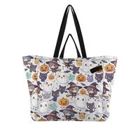 Wudan Bolsa de lona gruesa para cocina, bolsas de comestibles Momlife para mujer, boda, fiesta, viajes, lavandería, dibujos animados, monstruos de Halloween