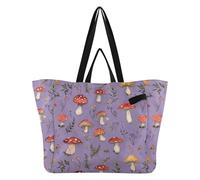 Wudan Bolsa grande de lona para reciclar la cocina, bolsas de compras para mujeres, viajes, playa, boda, lavandería, hongos rojos, morado taro