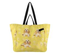 Wudan Bolsa grande de lona plegable para la cocina, bolsa de comestibles para mamá, para mujeres, viajes, cocina, tienda, lindos perros cocker spaniel, color amarillo