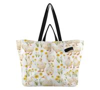 Wudan Bolsas de lona con asas, bolsas de comestibles de cocina, bolsa de piscina para mujer, regalos de dama de honor, acuarela, pato de granja con margaritas