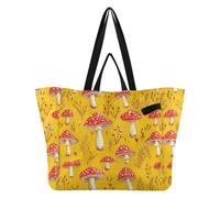 Wudan Bolsas de lona de gran capacidad para cocina, bolsas de comestibles para mujeres, regalos de despedida de soltera, hongos rojos, trufa, amarillo