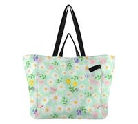 Wudan Bolsas de lona de moda para la cocina, bolsas de viaje para mujeres, mercado de agricultores, viajes, primavera, margaritas florales