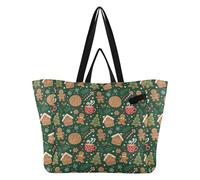 Wudan Bolsas de lona impermeables para cocina, bolsas de comestibles para mamá, para mujeres, despedidas de soltera, regalos de Bitcoin, Navidad, pan de jengibre, verde