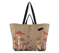 Wudan Bolsas de lona para vacaciones, cocina, bolsas de comestibles, bolsa de todo para mujeres, kit de maternidad esencial, hongos rojos, bolas hinchadas, marrón