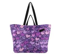 Wudan Bolsas de lona para vacaciones, cocina, bolsas de comestibles, bolsa de uso diario para mujer, viajes, playa, boda, lavandería, corazones morados, corazones morados