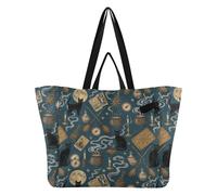 Wudan Bolsas de lona reutilizables para cocina, bolsas de comestibles Momlife para hombres, viajes, playa, boda, lavandería, bruja, gato negro, elementos mágicos