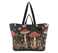 Wudan Bolsas de lona reutilizables para cocina, bolsas de compras para mujeres, viajes, cocina, tienda, hongos rojos, bolitas negras