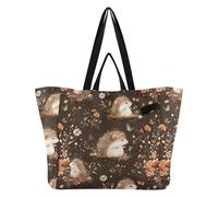 Wudan Bolsas de lona reutilizables para la cocina, bolsas de comestibles, para mujer, viajes, playa, boda, lavandería, lindo erizo, color marrón