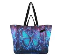 Wudan Bolsas grandes de lona de gran capacidad, bolsas de comestibles para cocina, bolsa de manualidades para mujeres, regalos de despedida de soltera, azul con purpurina, plata, mariposa morpho rota