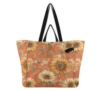 Wudan Bolsas grandes de tela para la cocina, bolsas de compras para mujeres, regalos de dama de honor, girasol rústico, terracota