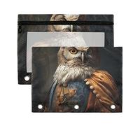 Wudan Búhos clásico estilo Rembrandt pintura al óleo 3 anillos carpeta estuche para lápices 2 unidades transparente impermeable estuche de plástico con cremallera bolsa de cosméticos organizador de