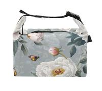 Wudan Cute Peonies - Lonchera térmica para niños y trabajadoras de la construcción, color gris