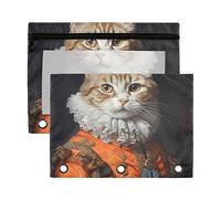 Wudan Estuche para lápices con diseño de gato naranja clásico estilo Rembrandt con 3 anillas, paquete de 2 estuches de plástico transparente impermeable con cremallera, bolsa de cosméticos,