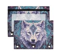 Wudan Ethnic Alchemy Ocult Wolf Totem Floral 3 Ring Binder Pencil Pouch 2 Pack Clear Waterproof Plastic Pencil Case with Zipper Cosmetic Bag Office Document Organizer