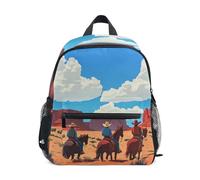 Wudan Mochila con bolsillos para niños y niñas, para estudiantes de primaria, Cowboy Trio Journeying Under a Bright Sky, Small