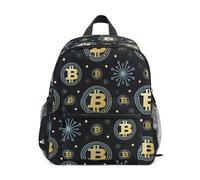 Wudan Mochila infantil con correa para el pecho para niños, bolsa de libros para primaria, Patrón digital de invierno Bitcoin, Small