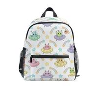 Wudan - Mochila infantil para niños con bolsillos para botellas, bolsa de libros para niños preescolares para acampar, Ufo Aliens Stars Rainbow, S