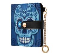 Wudan Práctica cartera magnética a presión | Sightseeing Tours - Múltiples ranuras para tarjetas, diseño de calavera de azúcar S azul con flores y rosas para mujer