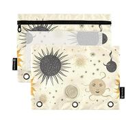 Wudan Stick Figure Planet - Estuche para lápices de 3 anillos, paquete de 2 estuches de plástico transparente impermeable con cremallera, bolsa de cosméticos, organizador de documentos de oficina
