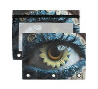 Wudan Sunflowers on Blue Eyes - Estuche para lápices de 3 anillos, paquete de 2 estuches de plástico transparente impermeable con cremallera, bolsa de cosméticos, organizador de documentos de oficina