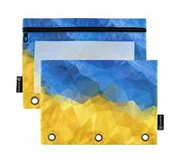Wudan Ukraine - Estuche para lápices de 3 anillos, color amarillo y azul, paquete de 2 estuches de plástico transparente impermeable con cremallera, bolsa de cosméticos, organizador de documentos de