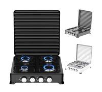 WUDLi Cocina de Gas Portátil, Hornillo de Interior, Cocina de 4 Quemadores de Acero Inoxidable, Control de Fuego por Pomo, Apto para Muchos Utensilios de Cocina Black