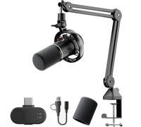 WUDLi Paquete De Equipos De Podcast Híbrido Inalámbrico, Kit De Micrófono USB con Brazo Boom, Software, Cancelación De Ruido, para Podcast con Coanfitrión, Grabación Vocal, Creación De Contenido