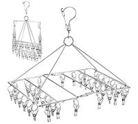 WudTus Colgador de Secado Plegable de 36 Clavijas, Ahorro de Espacio, Resistente al Viento, de Acero Inoxidable, para Calcetines, Ropa Interior, Toallas, Hierbas Frescas