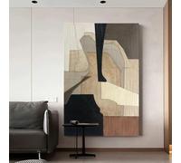WUDUM Decoración de pared abstracta enmarcada,pintura abstracta marrón,beige y negra sobre lienzo,arte de pared WabiSabi,pintura minimalista decorativa de 70 x 100 cm (28 x 39 pulgadas) con marco