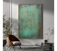 WUDUM Gran arte de pared verde,pintura abstracta verde,pintura minimalista verde sobre lienzo,arte de pared wabi-sabi,decoración de pared moderna,31" x 47" (80 x 120 cm) con marco dorado