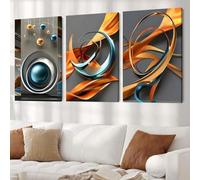WUDUM Juego de 3 lienzos enmarcados para pared, pinturas en lienzo con geometría naranja y azul, arte de pared moderno para decoración de pared de dormitorio y sala de estar, 70 x 100 cmx 3 con marco