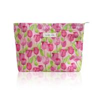 Wudygirl Bolsa de maquillaje, bonita bolsa de cosméticos de pana, bolsa de aseo de viaje de gran capacidad para mujeres y niñas, bolsa organizadora de maquillaje con cremallera, Tulipanes Rojos, Moda